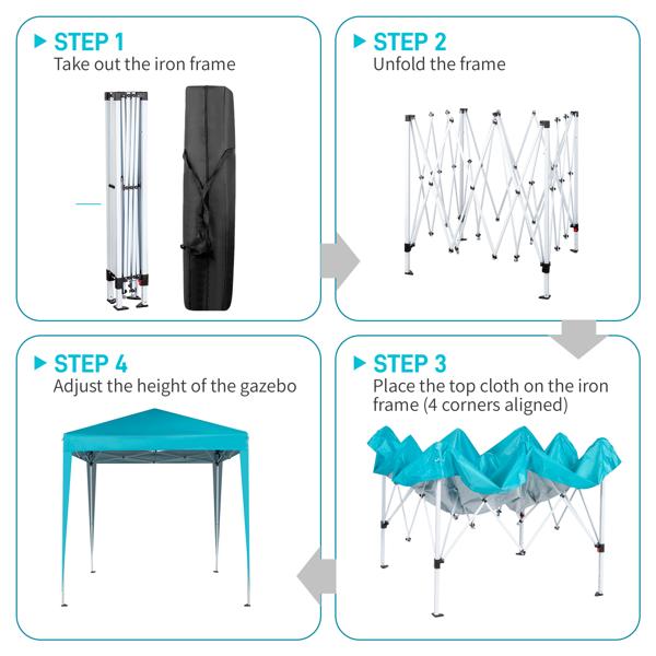 6.5X6.5FT Two Doors & Two Windows Practical Waterproof Right-Angle Folding Tent Lake blue