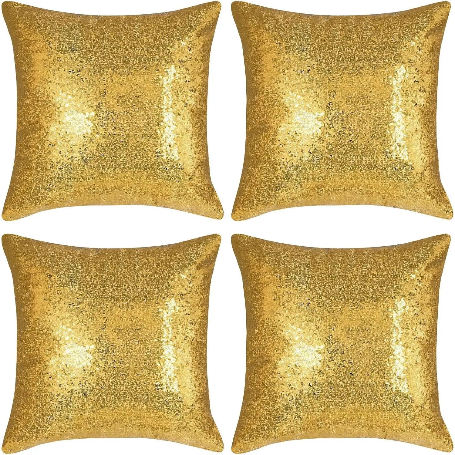 Gold Square Sequin Decorative Throw Pillow Covers Cushion Case for Chair Couch Bed Sofa Bedroom Living Room Wedding Home Decor (18"x18",4 Pack)
