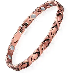 Feraco 99.99% Pure Copper Magnetic Anklets for Women - X Shape, Rose Gold