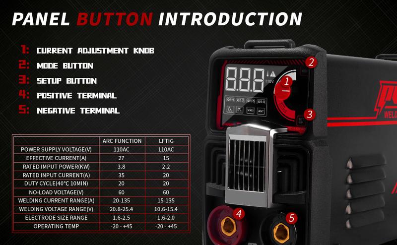Puwu 110V 135A Rod Welder Digital Welder with Overheat Protection, Electrodes, Digital Screen, Quick Connectors, and Hot Start - Mini MMA Arc Welder