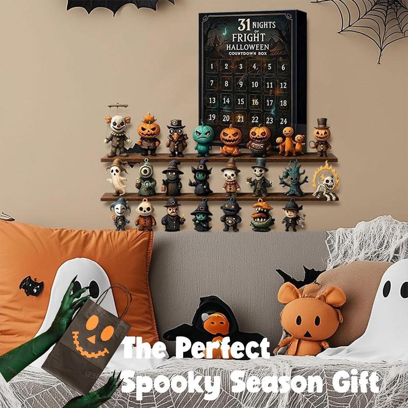 7/15/31 Nights of Fright Halloween Countdown Box 2025 - Halloween Spooky Advent Calendar Gift Set with Collectible Horror Figurines, Scary Ornaments & Party Decor for Adults, Teens, Haunted House Fans