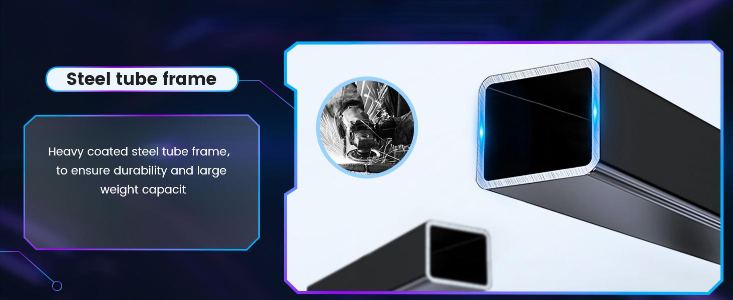 SEDETA 55-inch Gaming Desk with LED Lights and Storage Shelf, Computer Desk with Monitor Stand Power Outlet and Cup Holder Modern Metal Gaming Desk Heavy Duty Table