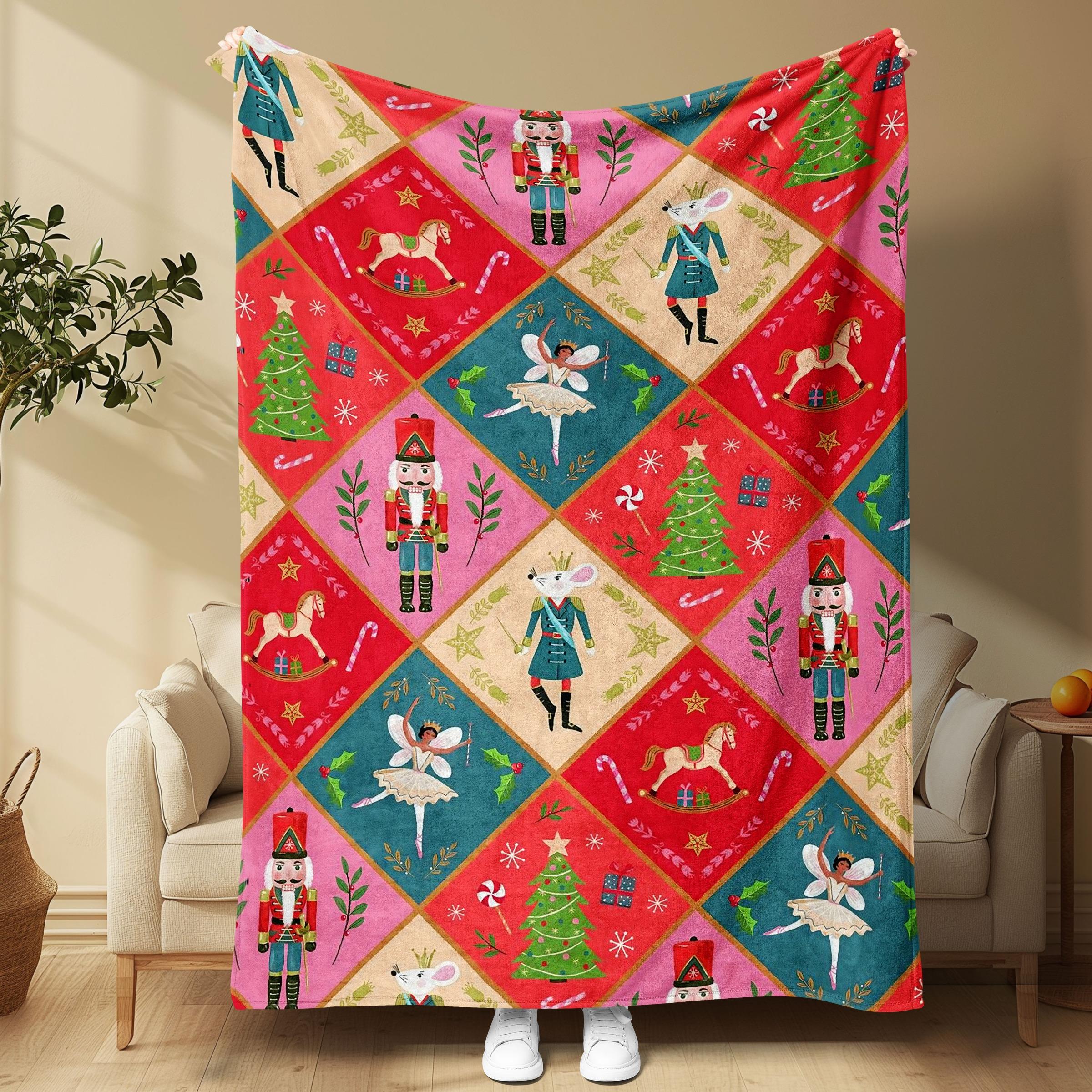 Royal Opera Modern Christmas Flannel Blanket, Nutcracker Design, Multi-Season Use, Ideal Gift, Stain Resistant Fabric