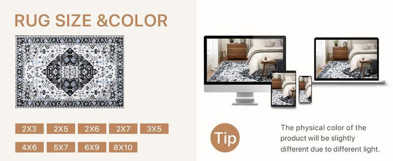 LOCHAS Low Pile Chenille Rug Durable Non-Slip Carpet for Living Room, Modern Boho Home Decor Luxurious Floral Print