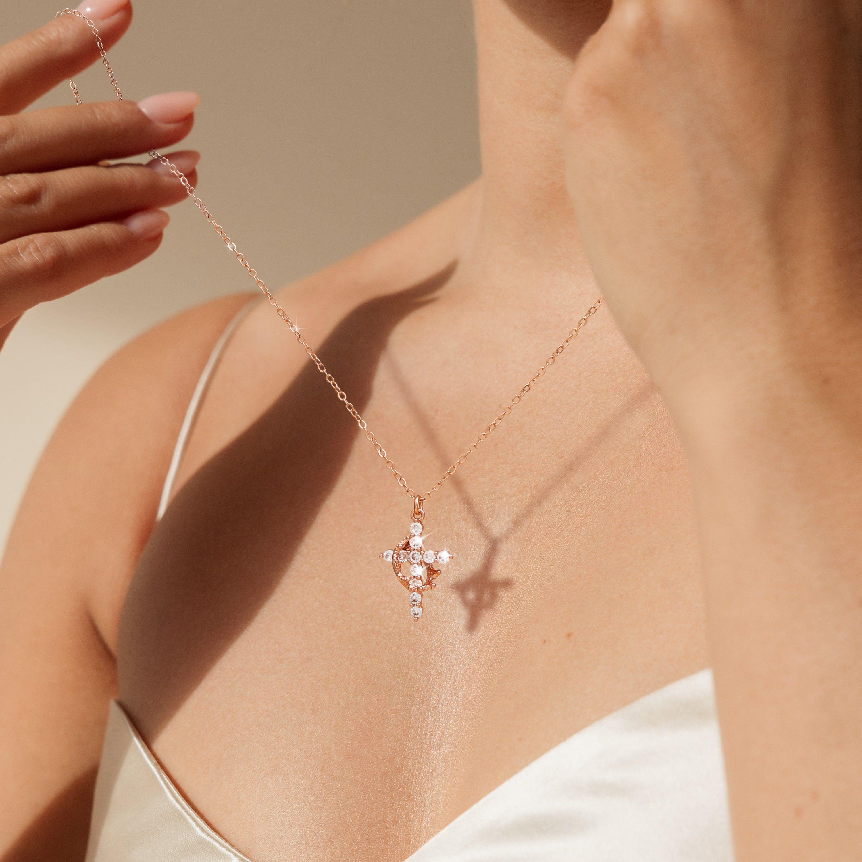 Moodear Women's Gifts for Women Gold Layered Crown Cross Pendant Necklace Simple Cubic Zirconia Gold Necklaces Faith Cross Jewelry Moodear Women's Gifts for Women Gold Layered Crown Cross Pendant Necklace Simple Cubic Zirconia Gold Necklaces Faith Cross Jewelry