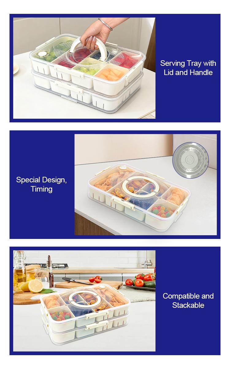 Dual Layer 16-Grid Divided Serving Platter with Lid, Large Capacity Snack & Appetizer Tray Organizer for Hosting and Travel