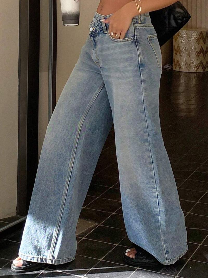 Women's Loose Fit High-Waisted Jeans, Casual All-Season Denim Jeans, Trendy Wide-Leg Design, Perfect for Daily Wear &