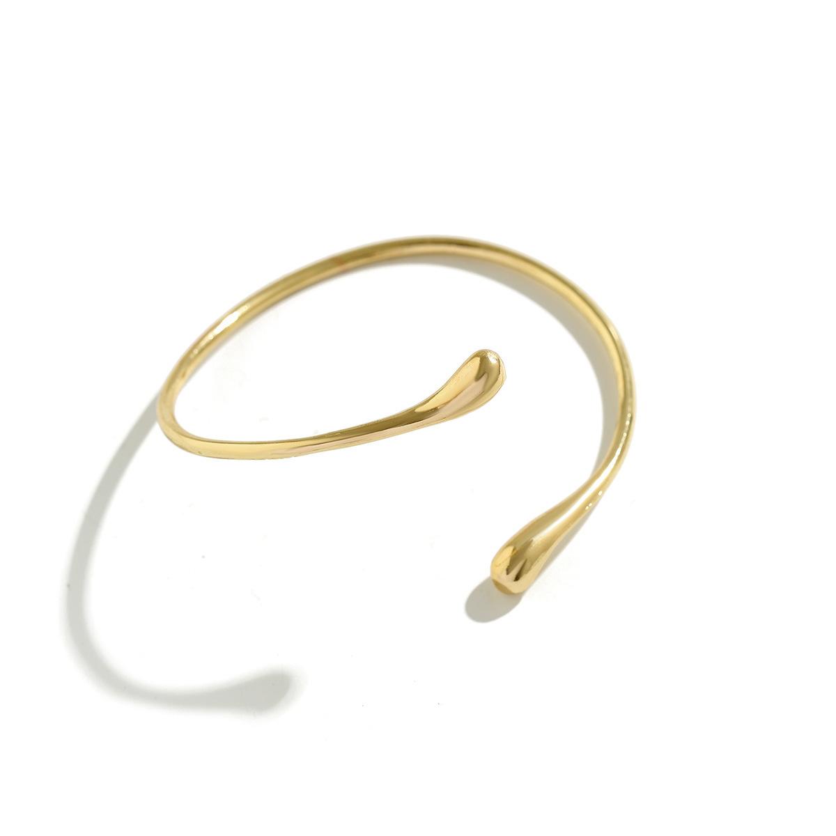 Minimalist Teardrop Open Cuff Bangle| 18K Gold Plated Smooth Polished Adjustable Bracelet for Women