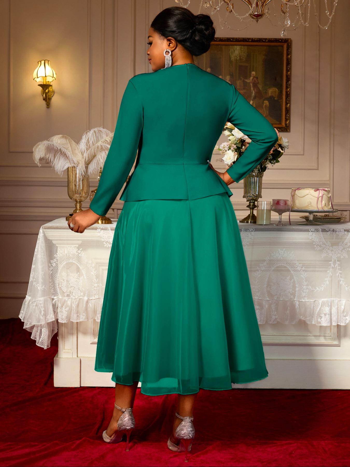 formal peplum dress with sleeves Long Peplum Gown
