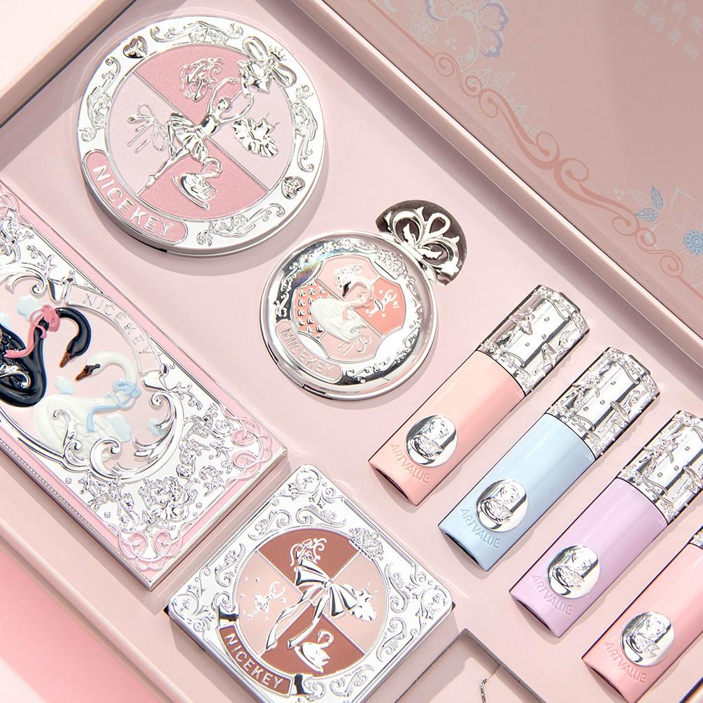 Ballet Makeup Gift Box Set, Lip Balm + Powder + Highlighter + Eyeshadow Palette, Perfect Holiday Gift with Gift Bag & Card, Makeup Kit Set