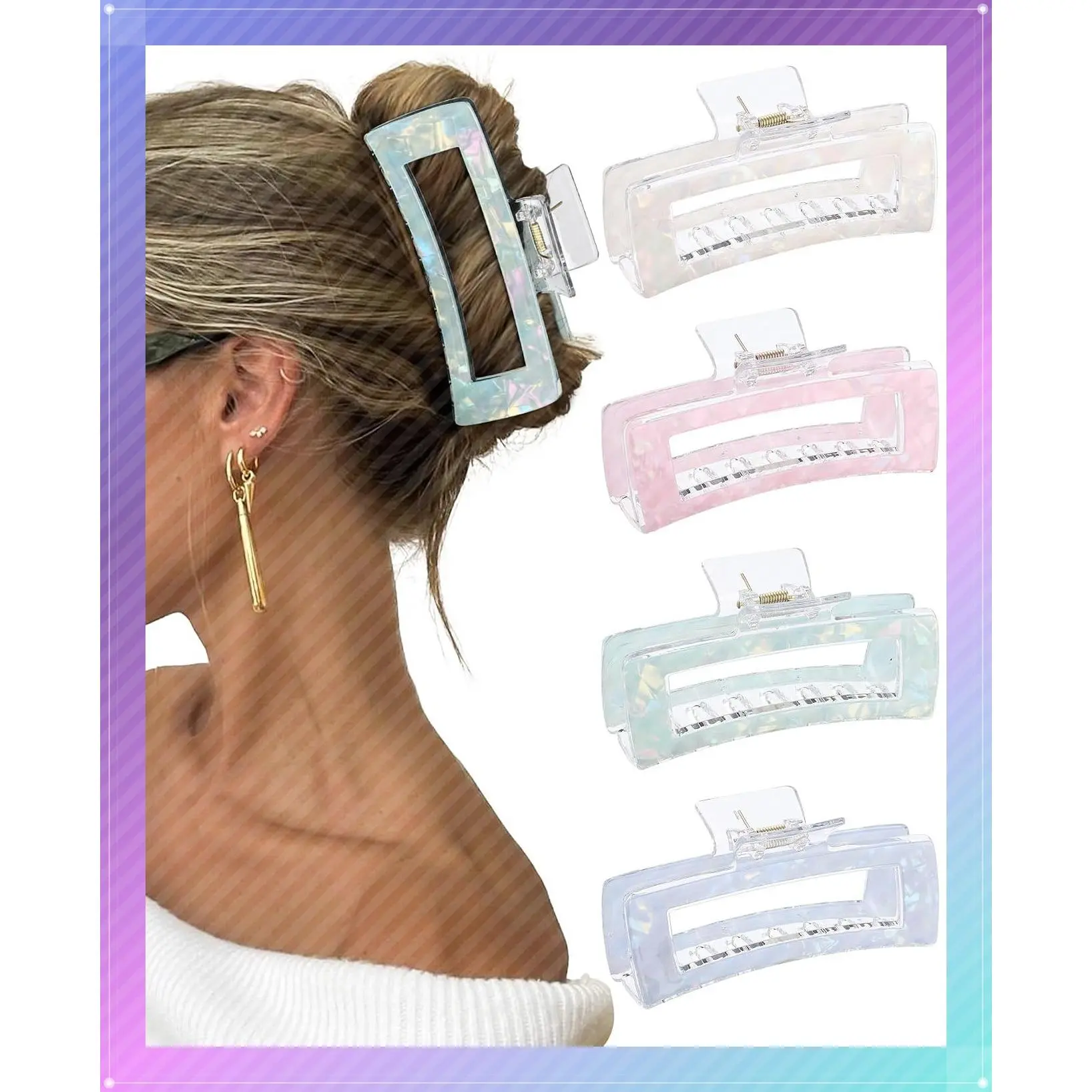 5Inch Large Hair Claw Clips for Women, 4PCS Big Hair Clips for Thick Hair | Extra Acrylic XL Hair Accessories for Long Hair, Big Strong Durable, Oversized Non-slip Rectangle Butterfly Hair AppliqueGift