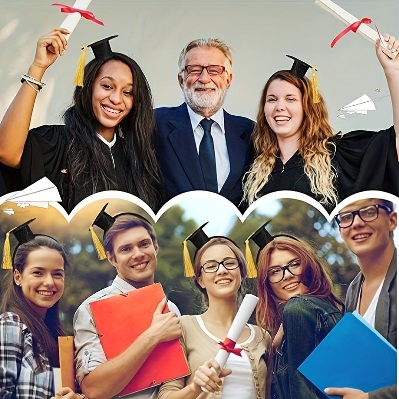 [Black Graduation Cap] 1pc Black Graduation Cap Headband | Woven Non-Woven Fabric, Doctoral Hat Design, Four Seasons Popular Culture Theme, Suitable for Dressing Up And Gifts