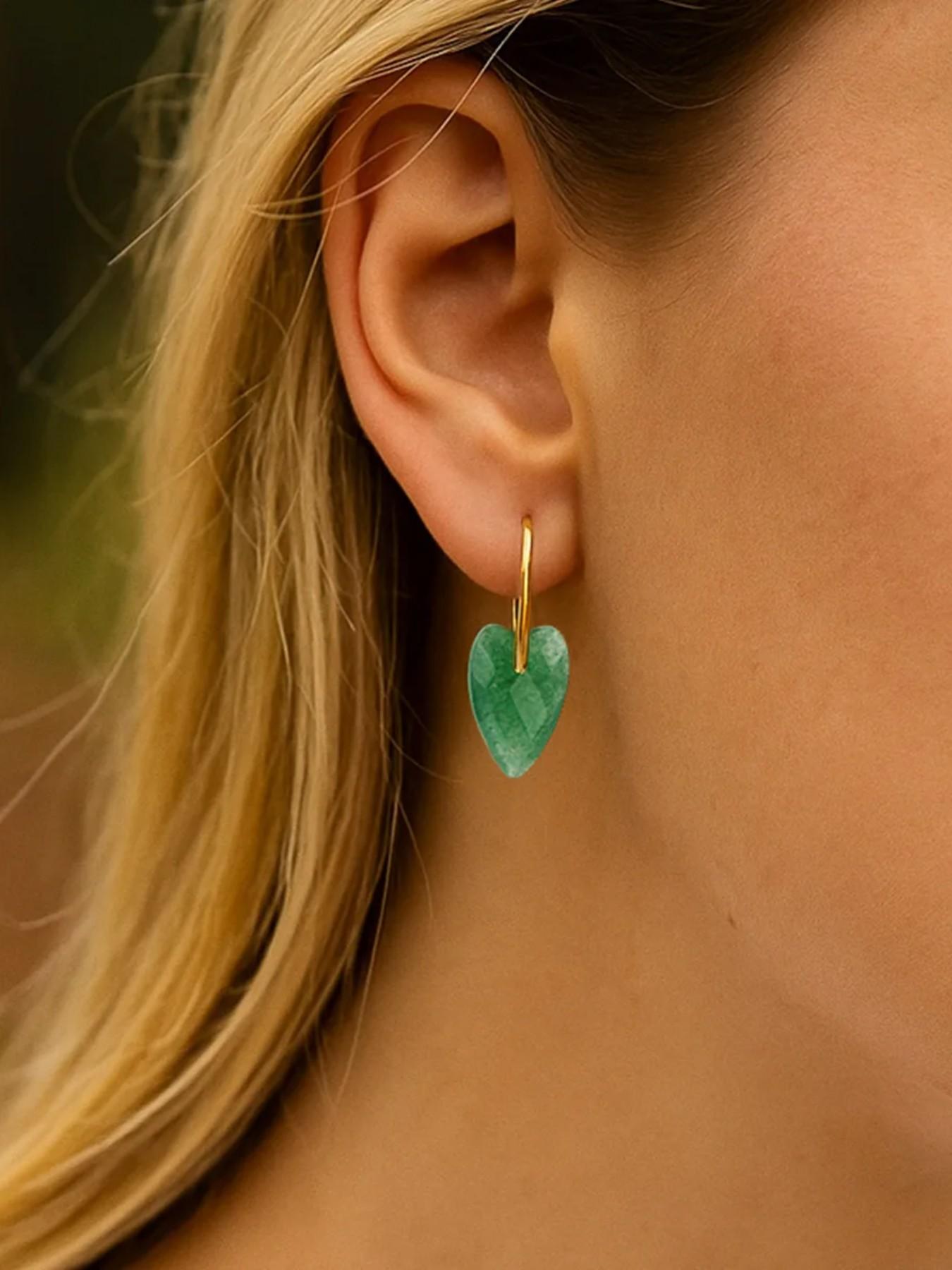 Natural Stone Heart Pendant Earrings, Amethyst Hanger Pendant Quartz Jade Carved Heart Earrings, Elegant Vintage Jewelry for Women, Luxury Accessories