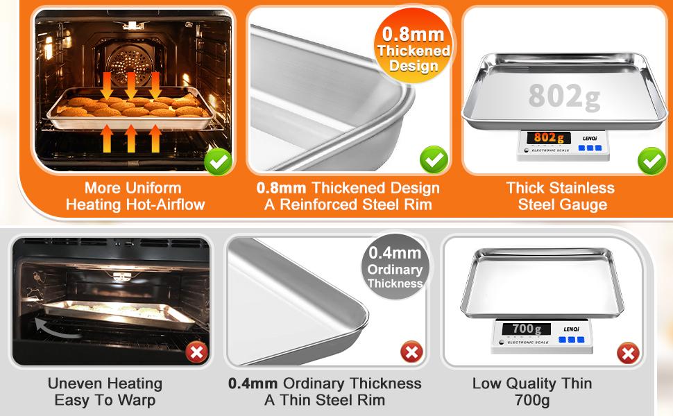 Baking Sheet Set of 3, Stainless Cookie Sheets for Baking, 12/16/17.5 Inch, Thicker and Firmer Baking Pans Set, Rust & Warp Resistant & Nonstick, Nontoxic&&Easy