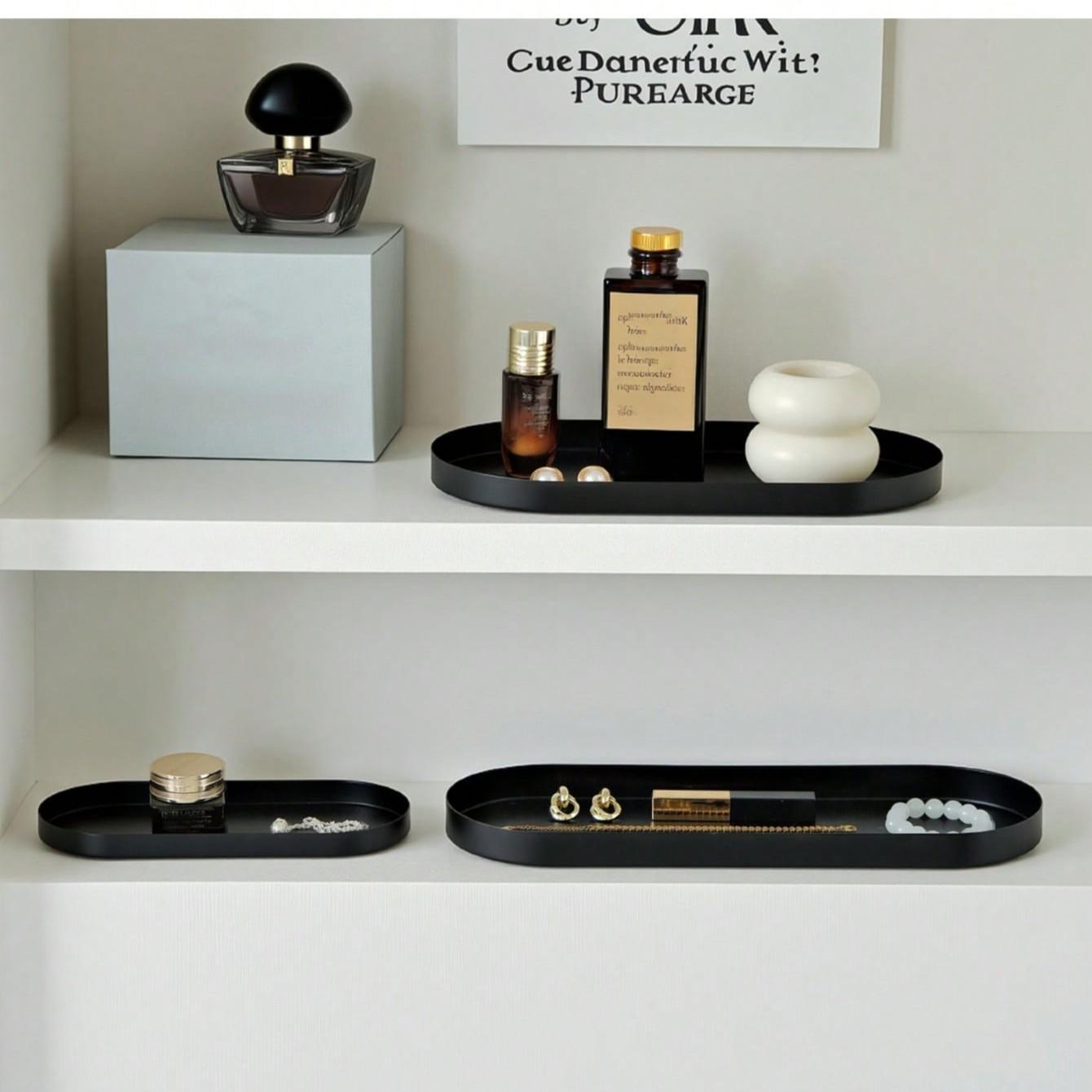 Minimalist Oval Tray, Desktop Cosmetics Organizer, Matte Bathroom Makeup Desk Storage, Jewelry Holder, Decorative Tray