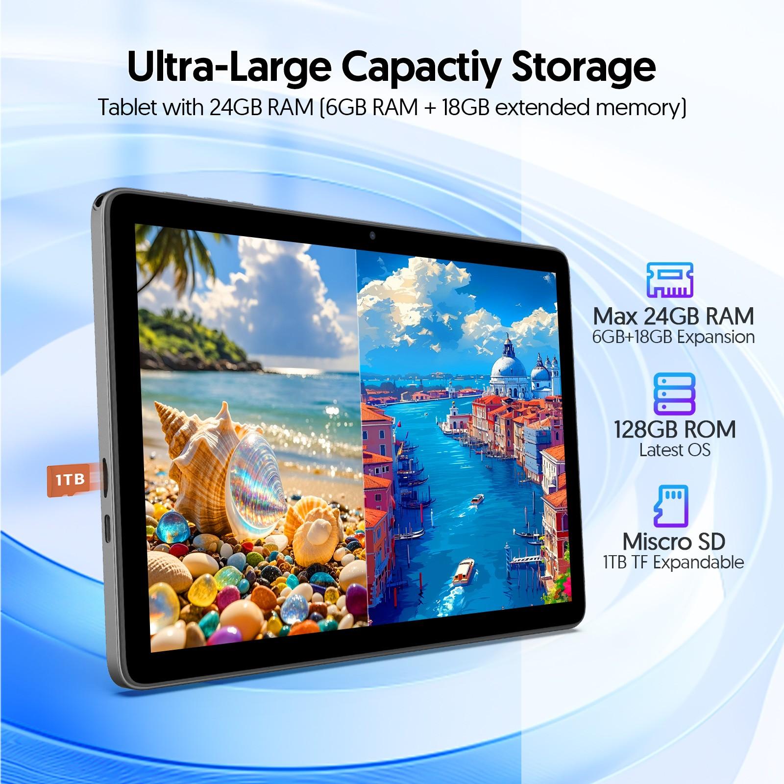 10.1-inch Tablet PC, Wireless Tablet, Android 15 system, 5-core processor, 24 GB RAM + 128GB ROM, dual cameras, supports Bluetooth, WIFI6, Type-C interface, 8000mAh high-capacity battery, optional configuration (keyboard set/single tablet)