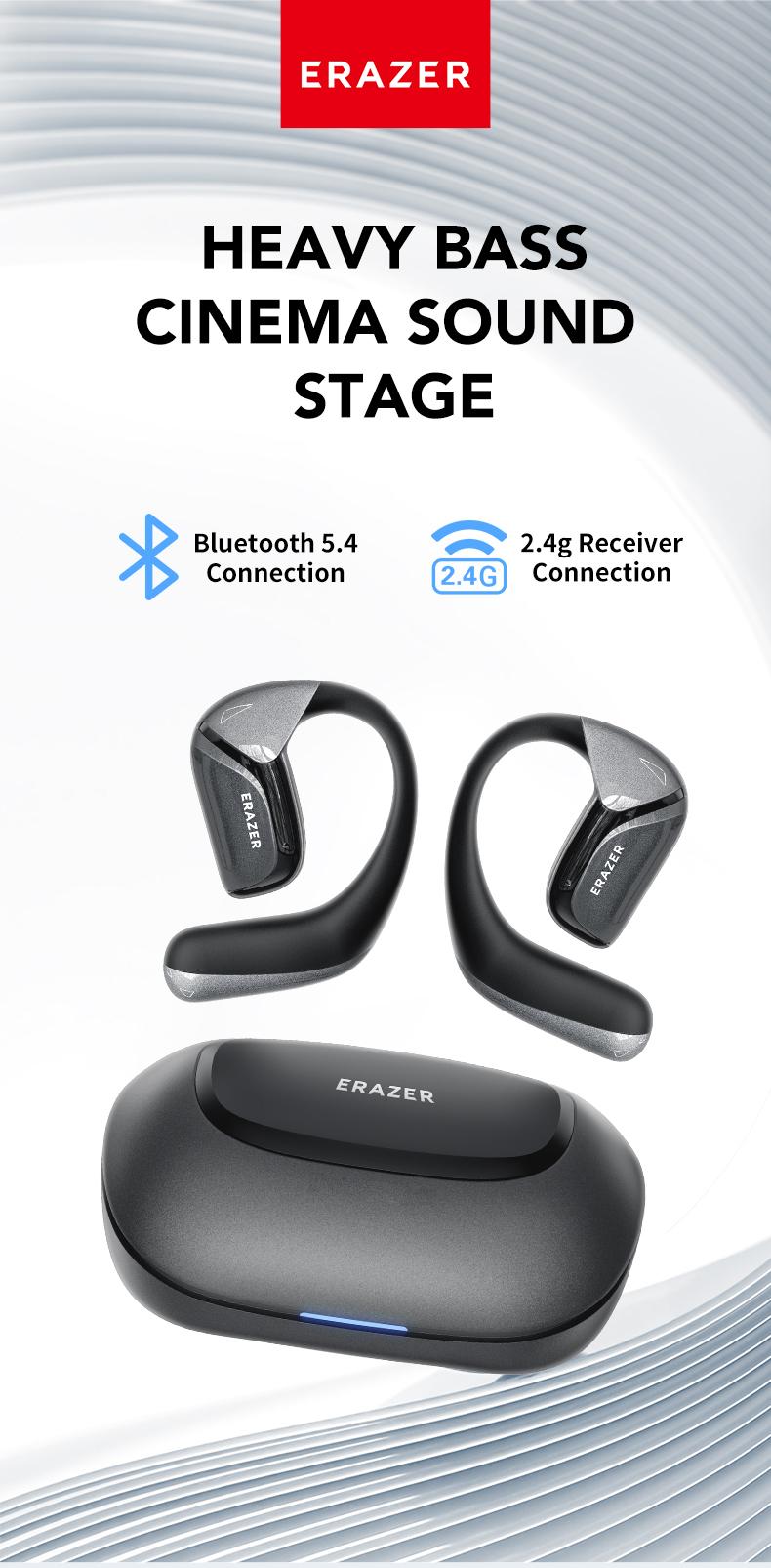 ERAZER XF29 2.4G Open Earphones,True Wireless Bluetooth 5.4 Headphones, IPX5 Waterproof Ear Buds,HiFi Sound Headsets with MIc,2.4G Fast Connect Earphones