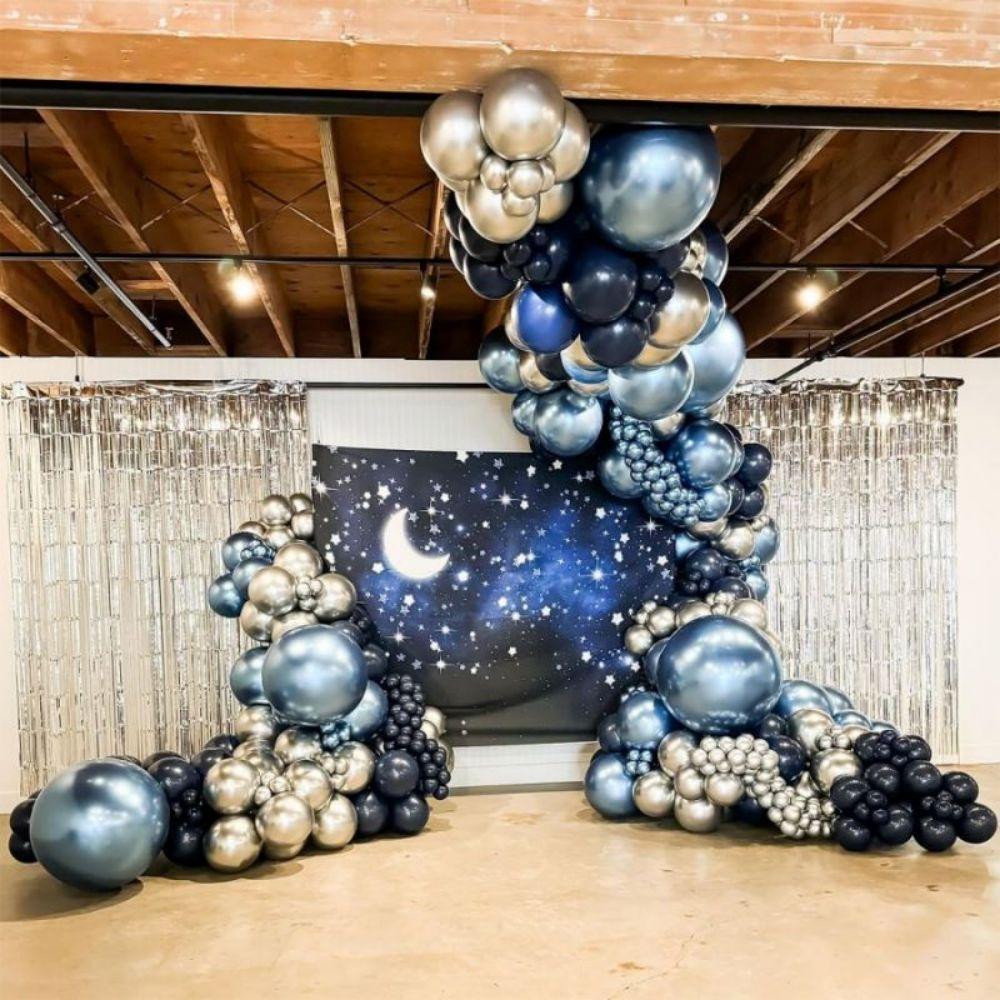 94Pcs Navy Blue, Dark Blue & Silver Balloon Arch Kit, Metallic Royal Blue, Light Blue, Silver Confetti Balloon Garland Set for Birthday, Wedding, Graduation Party Decorations