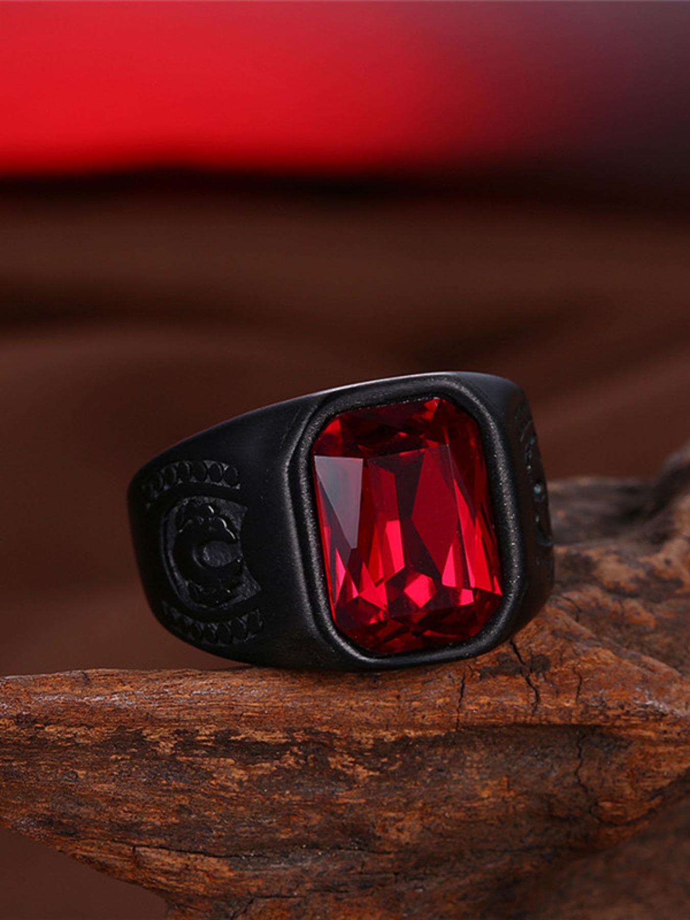 Men's Punk Style Square Shaped Artificial Gemstone Decorated Ring, Fashion Jewelry for Party, Daily Decor, Trendy All-match & Exquisite Jewelry for Birthday Gift