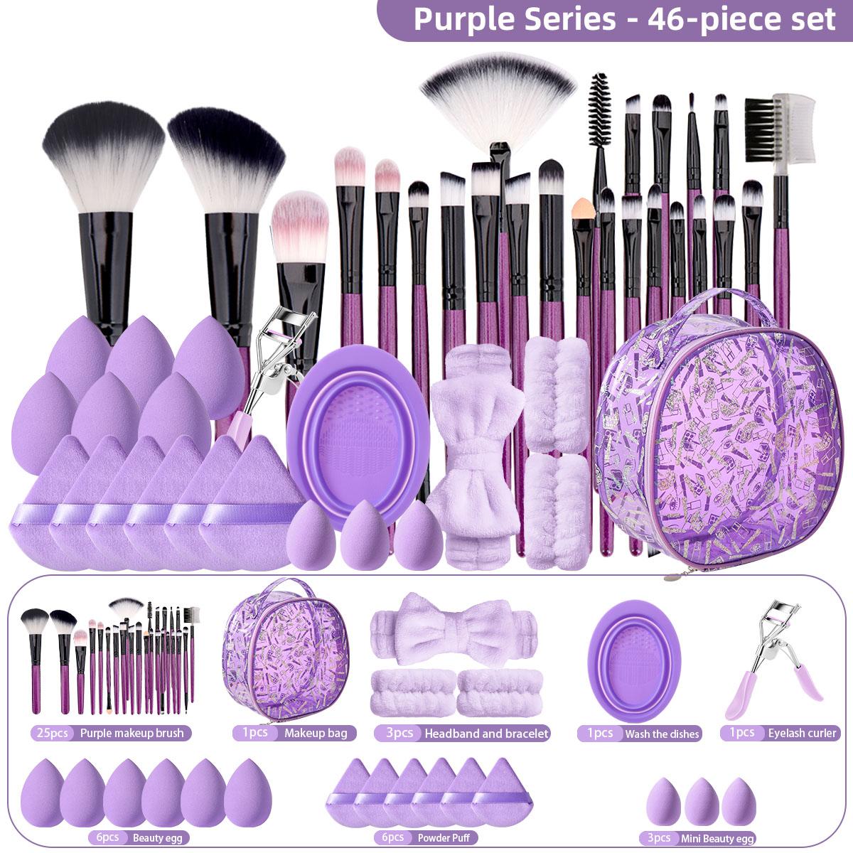 Makeup Brush Set Combination Kit Cosmetic Makeup Tool Powder Foundation Eyeshadow Concealer Detail Brushes Makeup Bag Beauty Sponge Puff Lash Curler Suitable for Face Daily Use