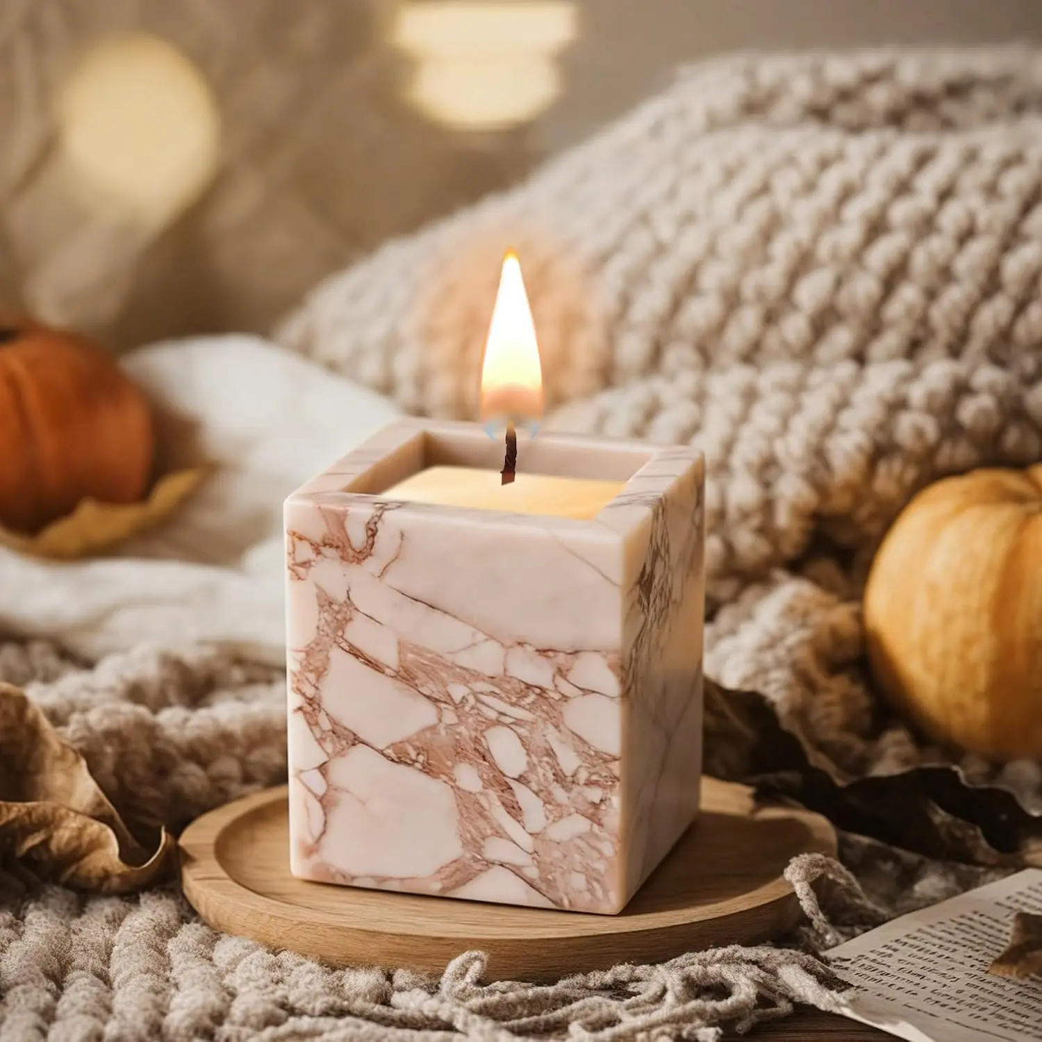 Pink Natural Marble Toothbrush Holders for Bathroom, Marble Makeup Brush Holder, Pen Pot, Countertop Organizer Barrel Storage Box(Bul-gari Pink)