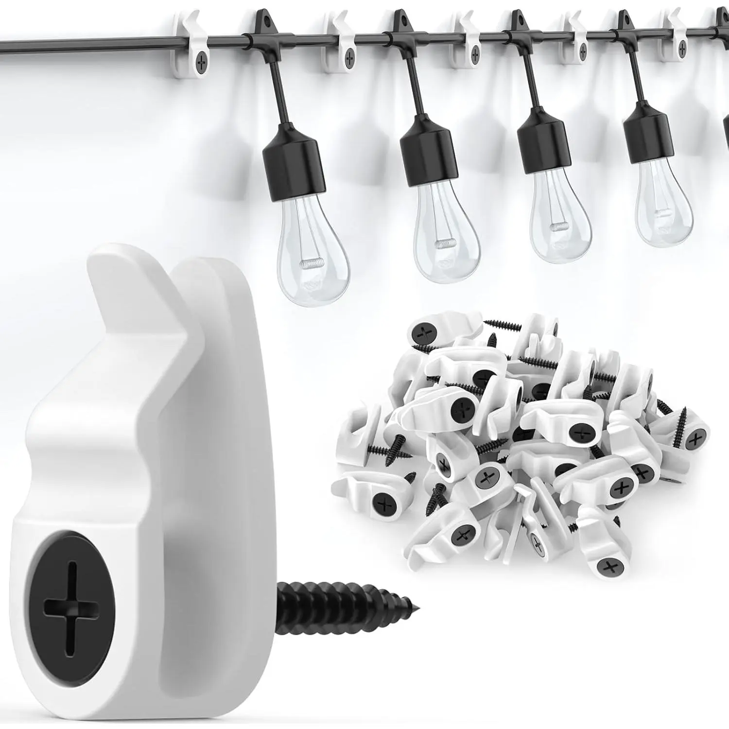 Hooks for Outdoor String Lights Clips, Christmas Light Clips Weatherproof, Lights Hanger Hooks for  Christmas Light, Fairy Light, , Holiday Decor - White, 50 Pack
