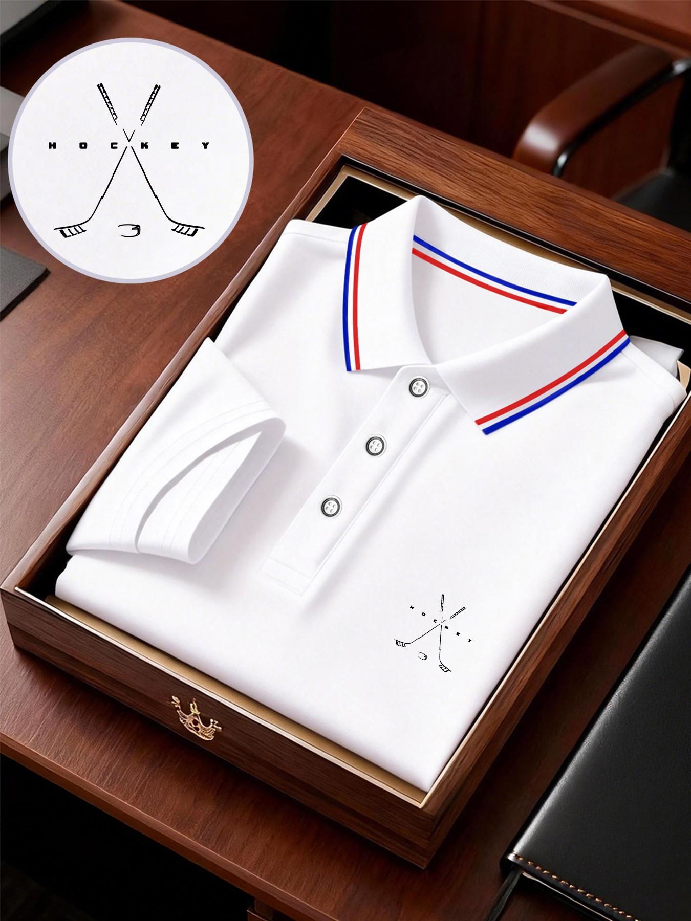 Men's Ice Hockey Print Polo Shirt, Loose-Fit Business T-Shirt, Short Sleeve, Breathable Fabric, Ideal for Outdoor Activities, Gift Option