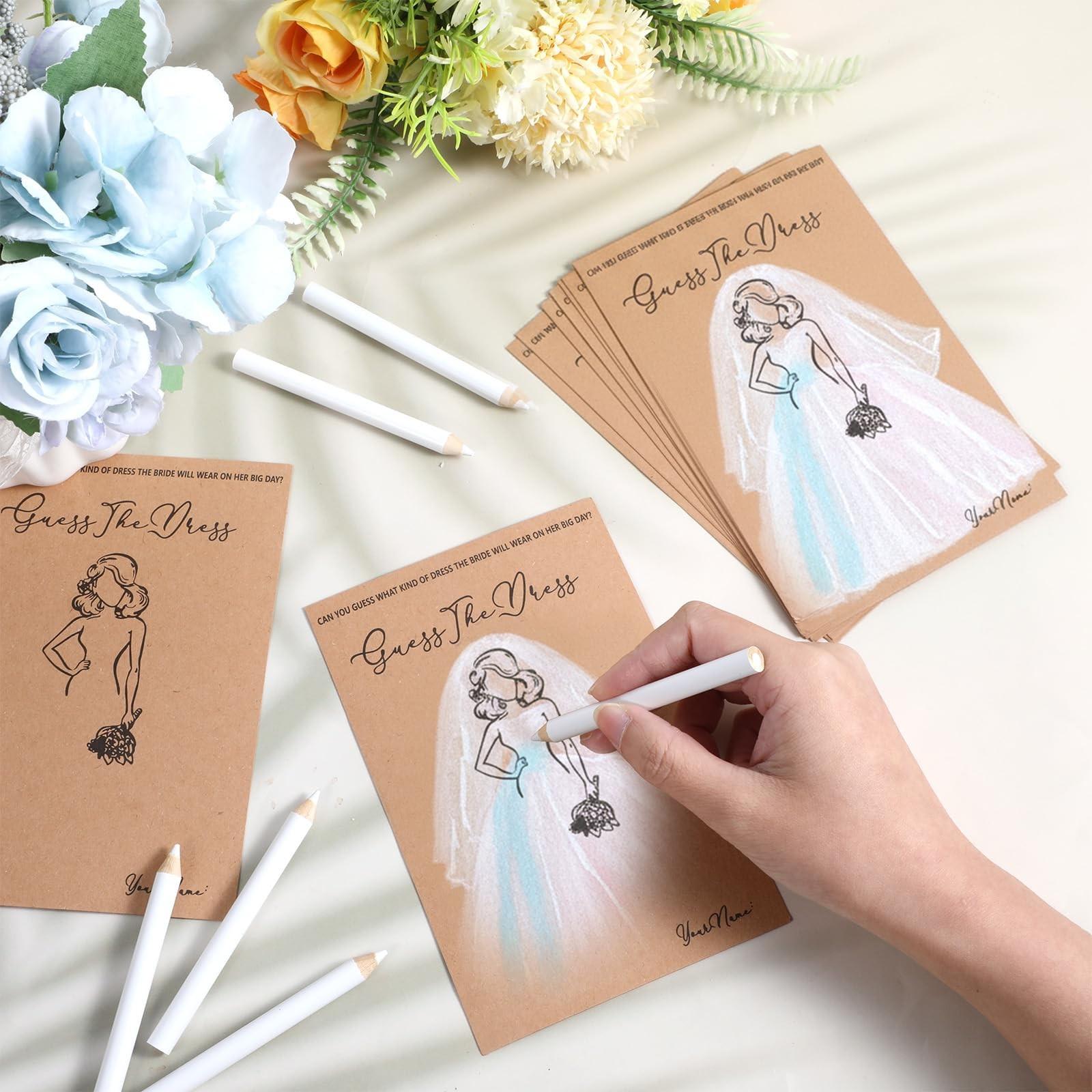 30-Piece Bride Party Game Set, DIY Bridal Dress Drawing Cards, Water-Soluble Pencils, Wedding Decor, Birthday Party Fun