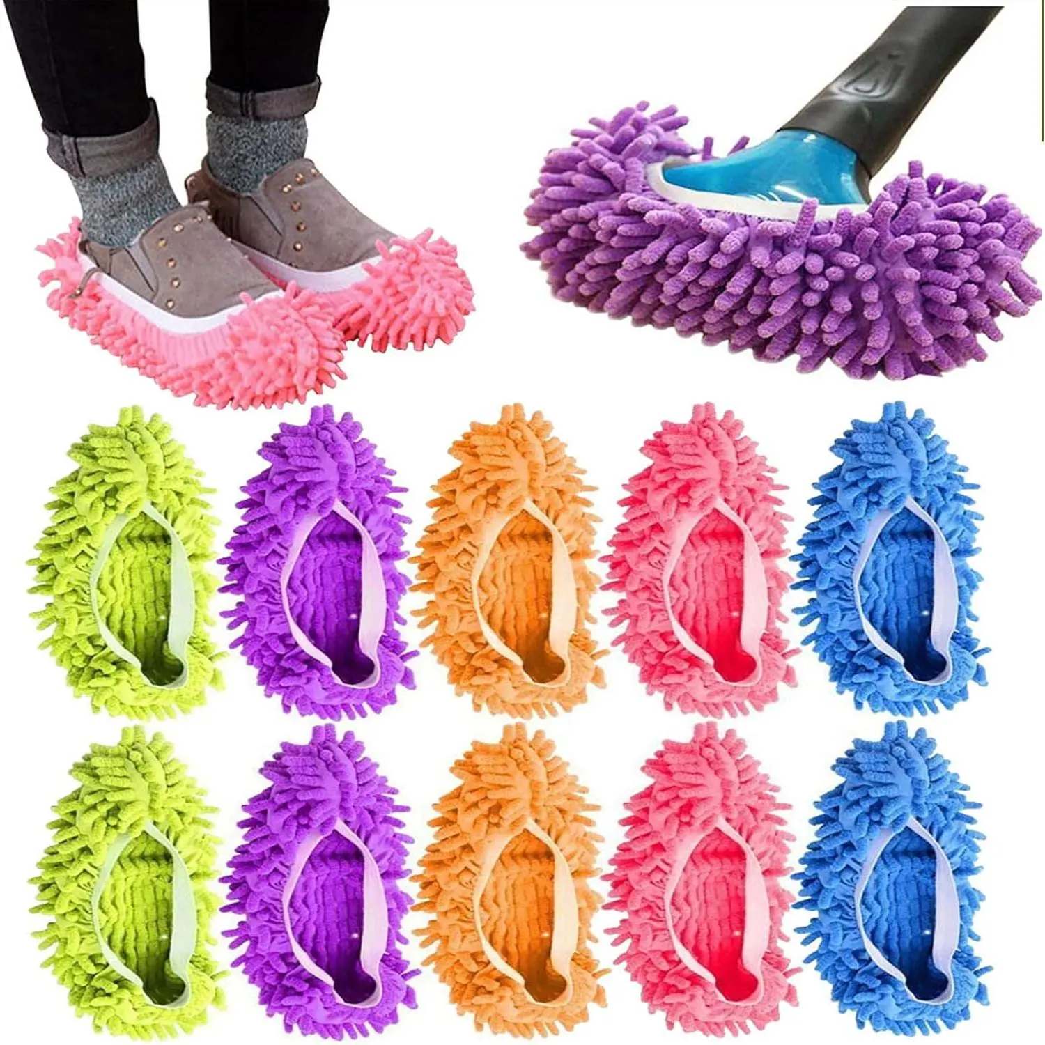 10 count Mop Slippers for Floor Cleaning Washable Shoes Cover Soft Microfiber Dust Mops Mop Socks  for Women Men  Foot Dust Hair Cleaners Sweeping House Office Bathroom Kitchen