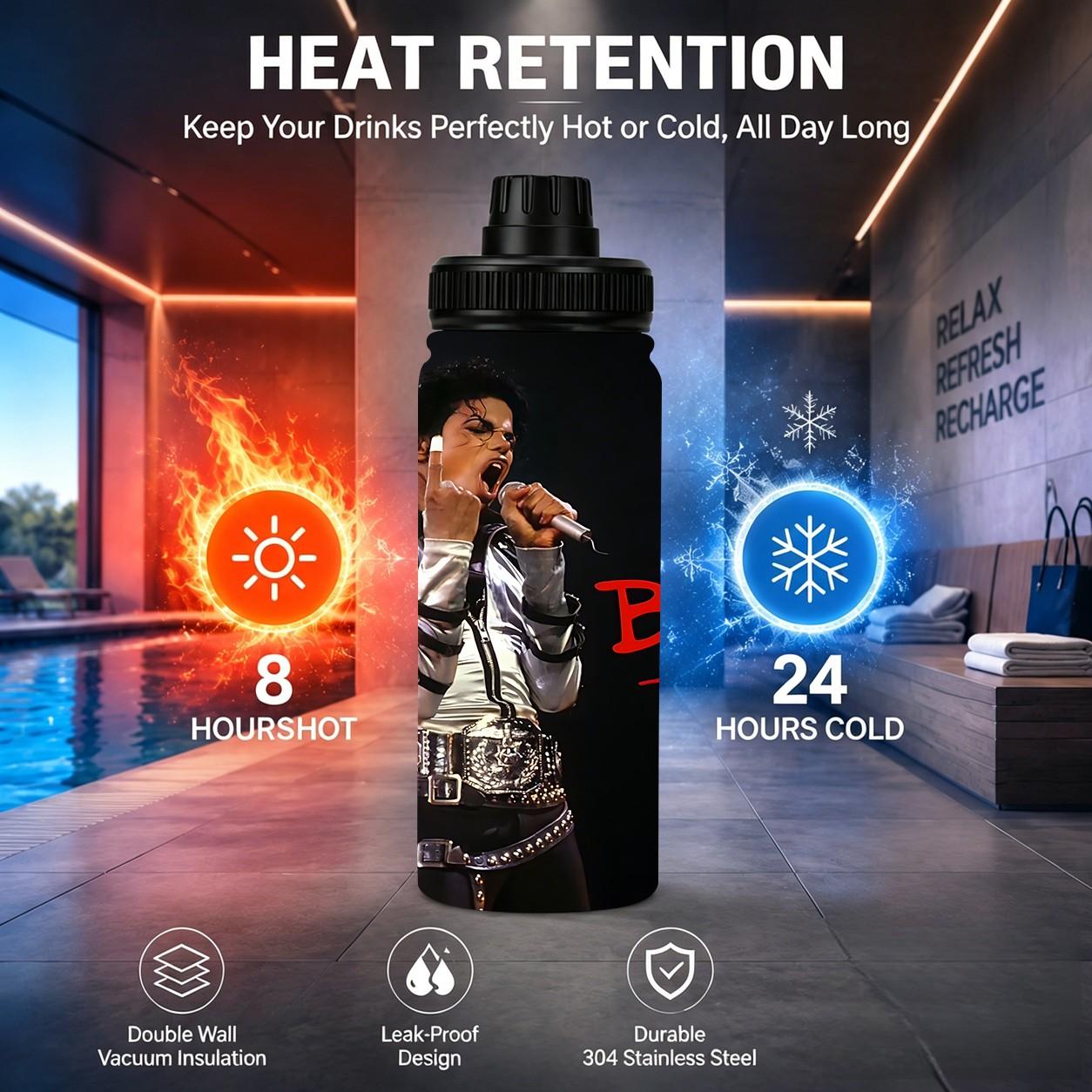 1pc 20oz Michael Jackson BAD Tour 1989 Graphic Water Bottle, Stainless Steel Insulated cup, Stylish Tumbler, Large-capacity outdoor camping travel cup, For Concert Fans Holiday Present