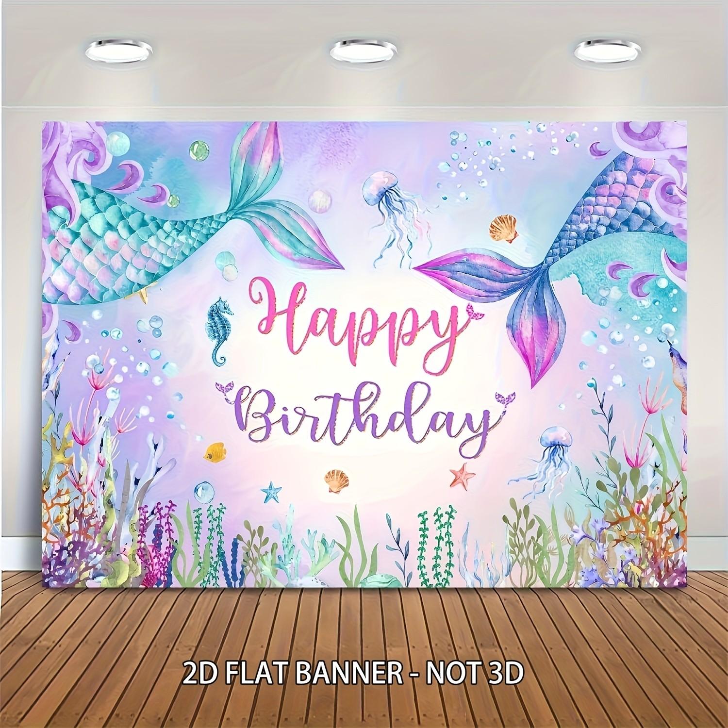 Mermaid Birthday Backdrop, Under the Sea Theme Decorations, Perfect for Girls' Birthdays & Parties, Vibrant Colors Design