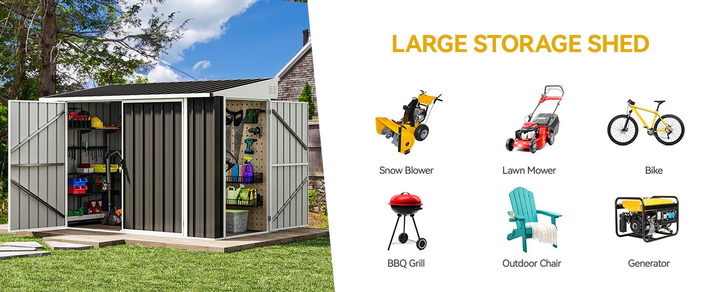 Yitahome 8x4 FT Outdoor Weatherproof Storage Shed, Secure Metal Bike Shed w/Lockable Entry, Garden Storage Solution for Lawn Equipment, Tools, Waste Bin, Dark Gray Yitahome 8x4 FT Outdoor Weatherproof Storage Shed, Secure Metal Bike Shed w/Lockable Entry, Garden Storage Solution for Lawn Equipment, Tools, Waste Bin, Dark Gray