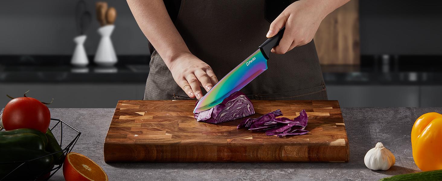 Knife Set, D.Perlla 16 Pieces Black Kitchen Knife Set with Acrylic Stand, High Carbon Stainless Steel, BO Oxidation Knife Block Set, No Rust, Non Slip Handle, Sharp Knife