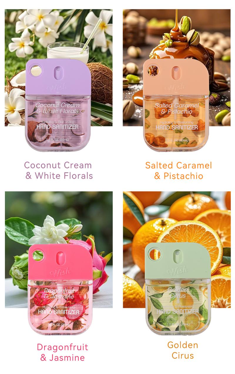 Wish 1.2 fl oz Hand Sanitizer Fragrance Spray Portable Hydrating Mini Perfume Fresh Fruity Scent Leaves Hands Cleaning Hydrated Delicately Scented No Rinse Travel Size for All Ages Ideal for Outdoor Activities Holidays & Gifting Skin Care Aroma