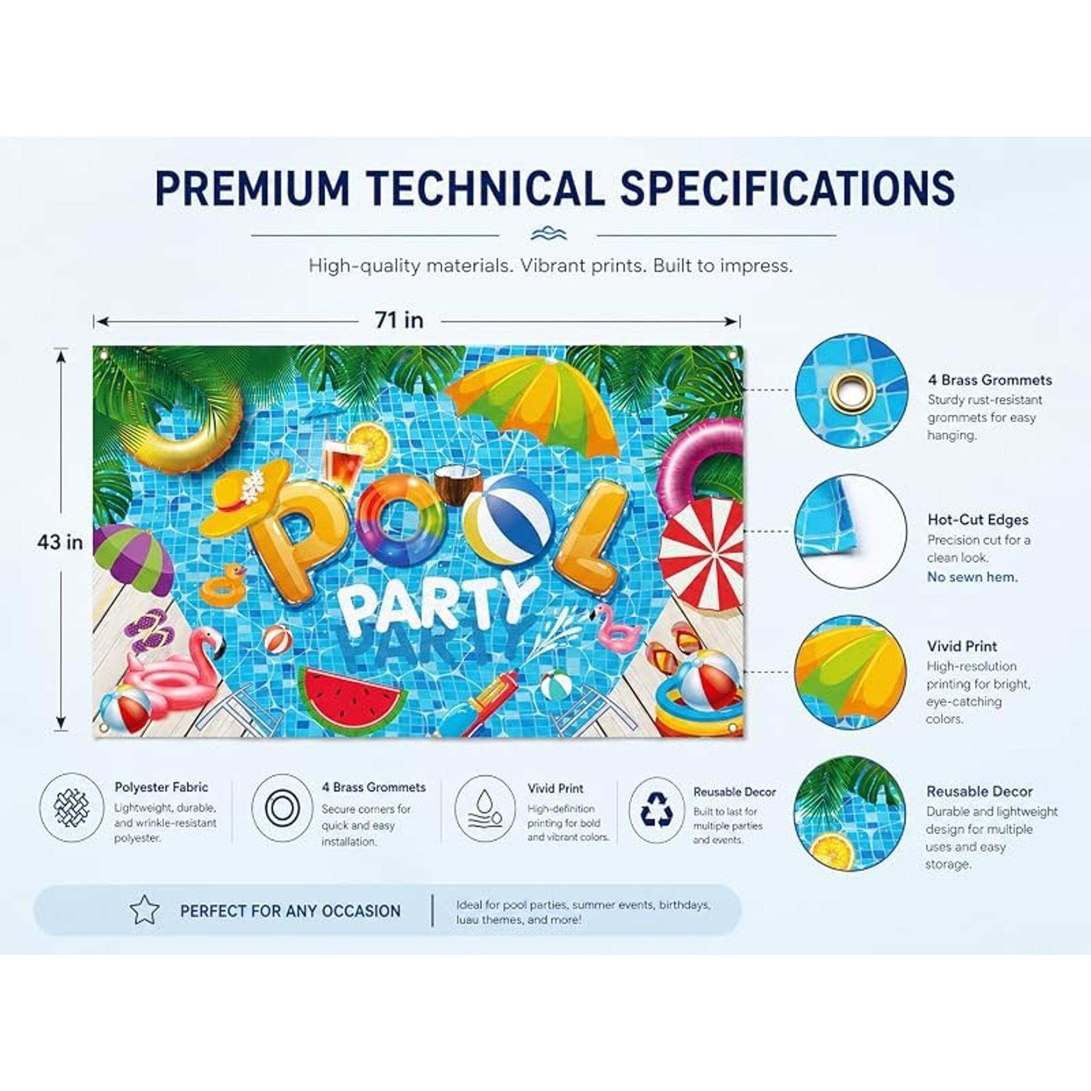 Summer Swimming Pool Party Photo Booth Backdrop Banner, 71 x 43 Inch Birthday Decoration
