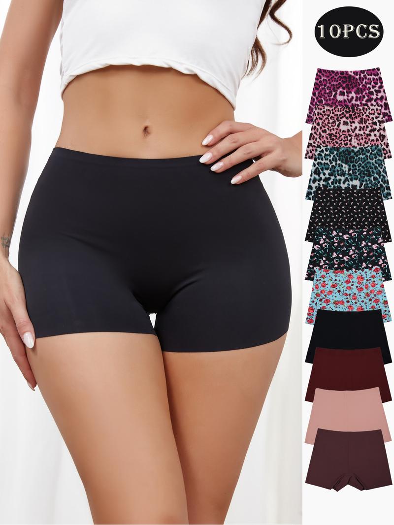 10Pcs One-piece underpants for women without rolling, naked outside, slim mid-waist ice silk traceless underpants, Underwear