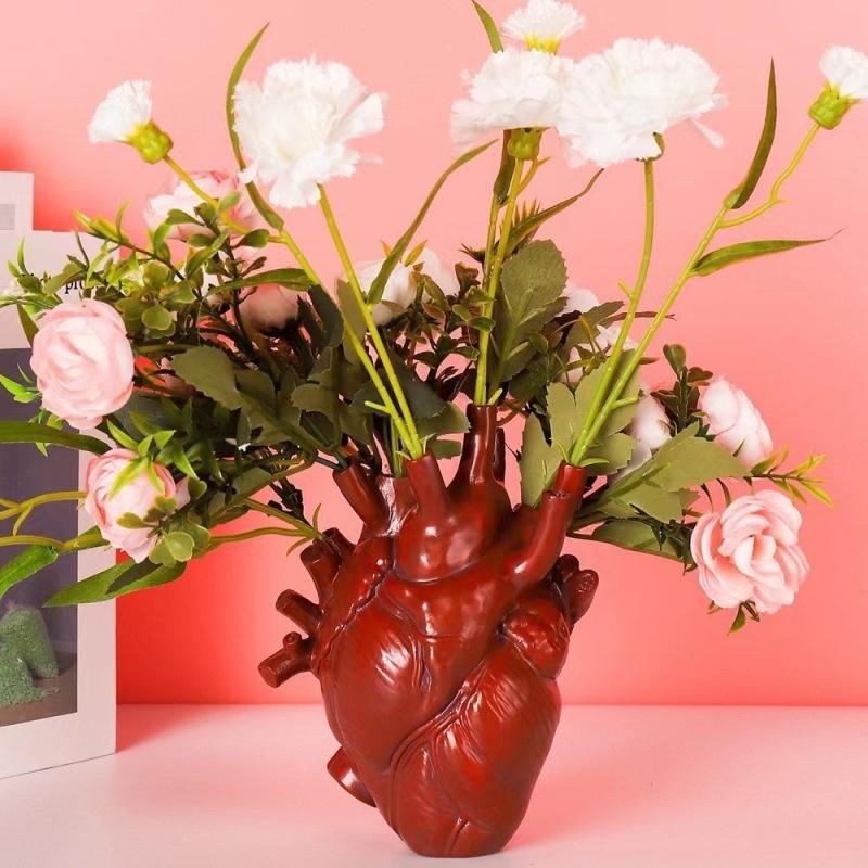 Modern Human Heart Organ Shape Vase Decoration, Spooky Halloween Home Desk Plant Pot Decor, Unusual Tabletop Ornament, Decorative Flower Vase