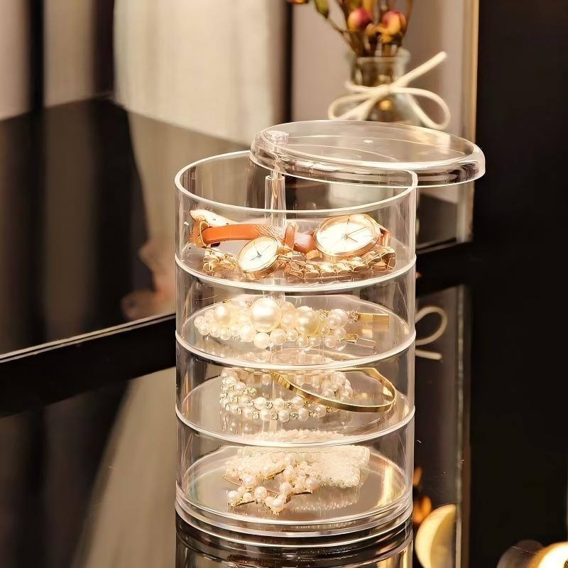 Desktop Rotating Cosmetic Organizer Box, Large Capacity Storage, Modern Minimalist Design, Holds Jewelry, Hair Accessories, Cosmetics