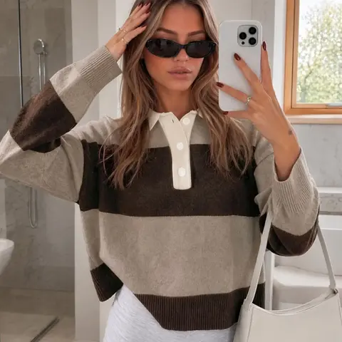 Women's Casual Pullover Knit Top, Slim-Fitting Long Sleeve Crew Neck Sweater, Soft Fleece Material, Fall & Winter Wear