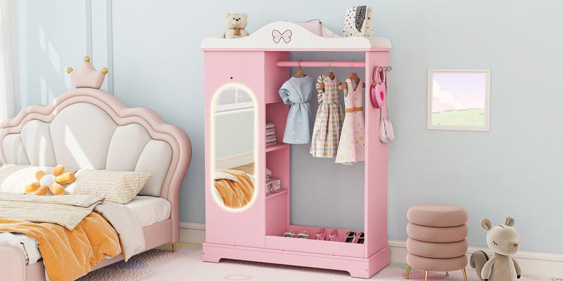 Topwin Multifunctional Girl’s Storage Cabinet with LED Mirror, Jewelry & Clothes Organizer – Safe & Stylish