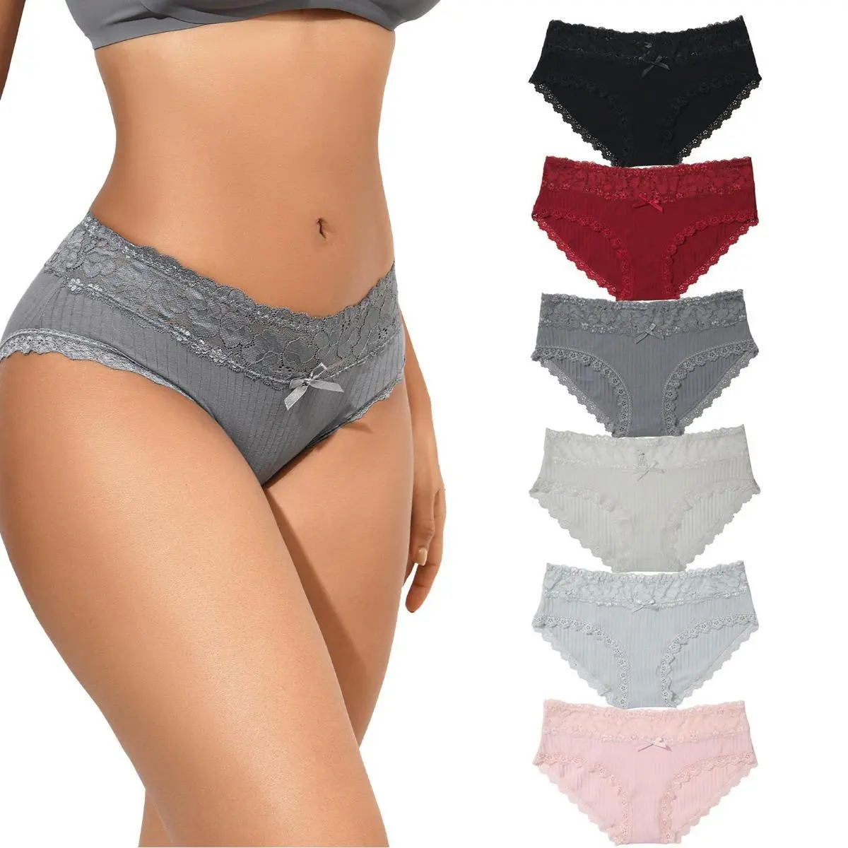 LEVAO Cotton Underwear for Women Breathable Lace Bikini Panties Women's Hipster Underpants S-XXL 6 Pack