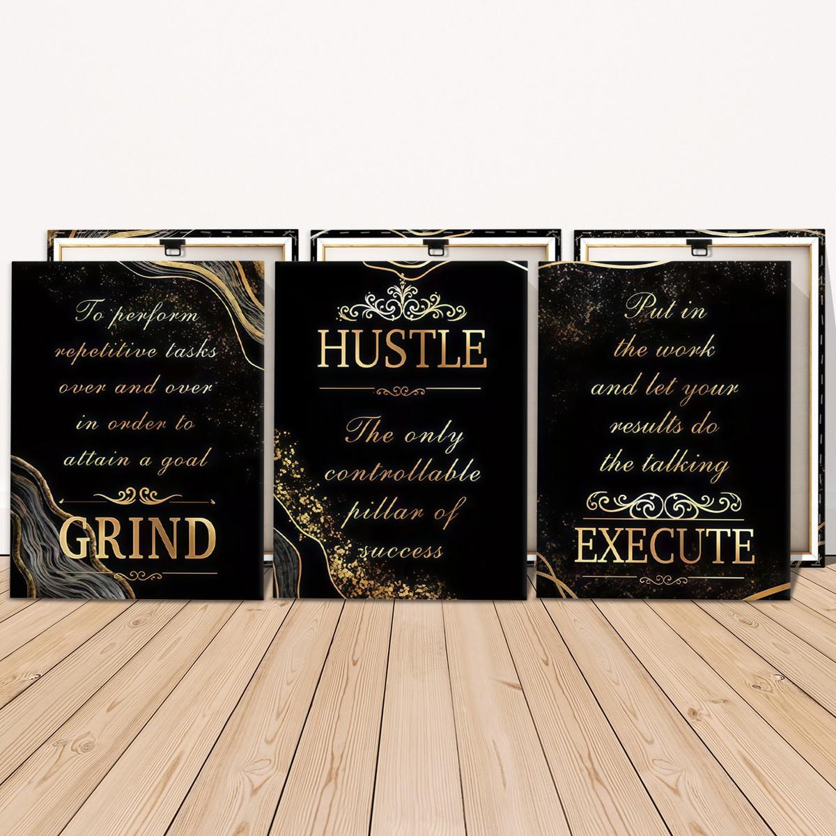 2D flat Wall decor framed 3-Piece Wooden Framed Black Gold Texture Canvas Wall Art, Inspirational Modern Wall Decor, Fashionable Home Poster for Living Room, Bedroom & Office