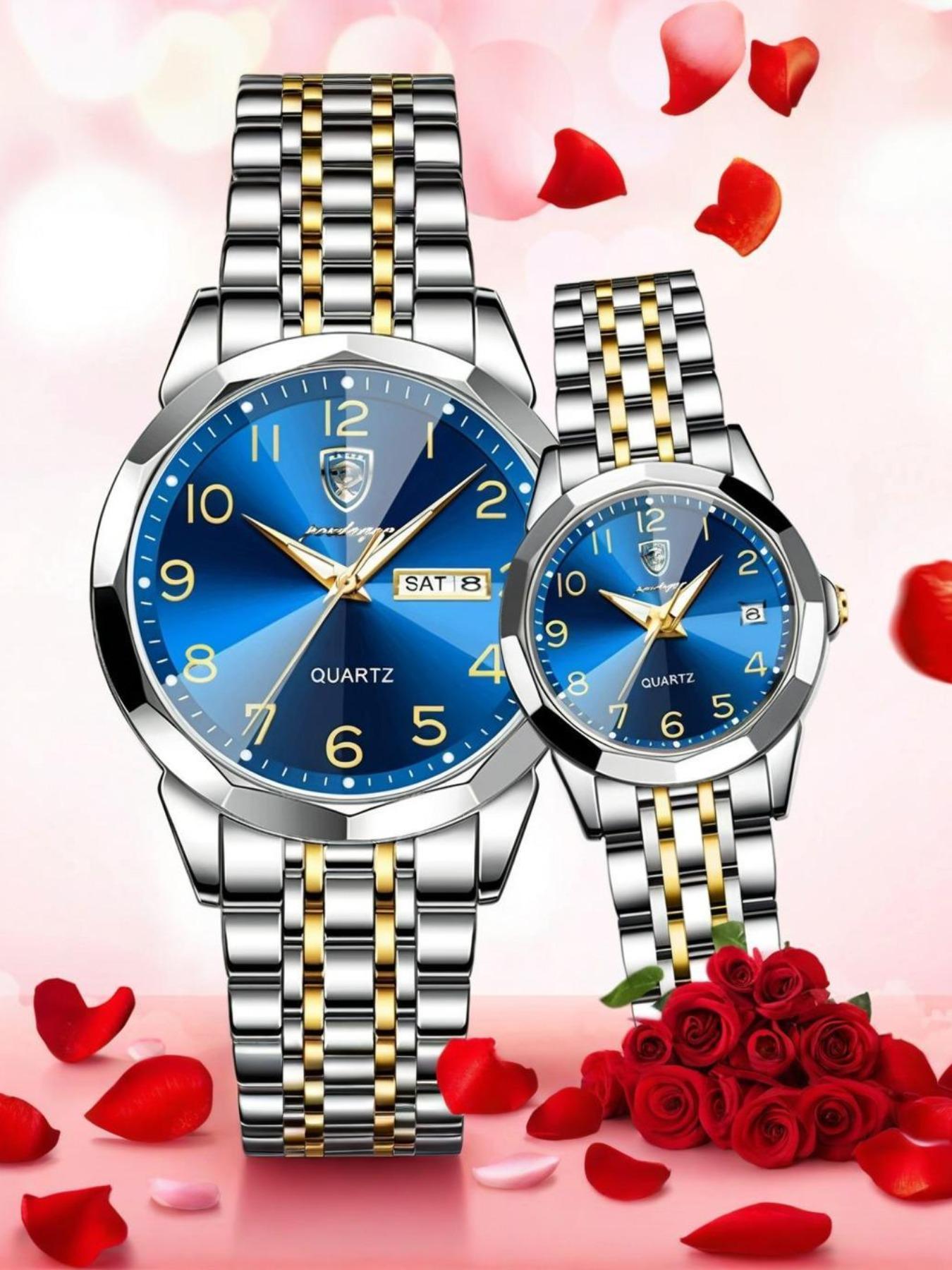POEDAGAR Fashion Couple Watch Trendy Original Couple Watch Waterproof Night Light Date Weekly Calendar Quartz Watch Fashionable Watches Daily Matching Festival Birthday Gift