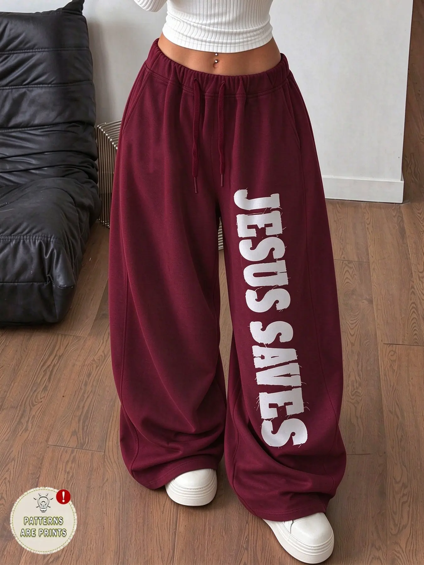Rare Aesthetic Women Baggy Wide Leg Sweatpants, All Season Distressed JESUS SAVES Letter Print Elastic Drawstring Waist Y2K Streetwear Trousers for Daily Casual & Hip Hop Dance Bottom