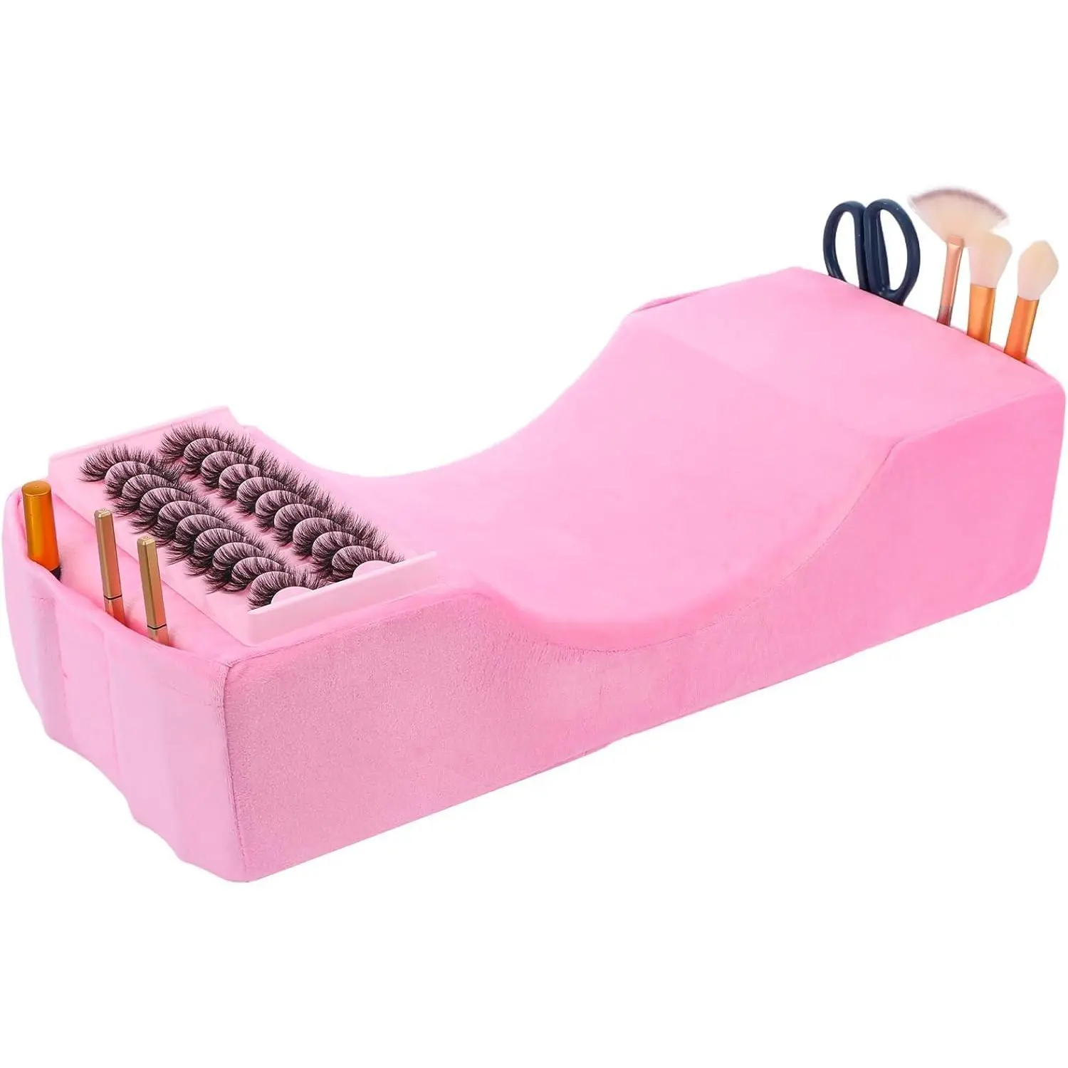 Eyelash Extension Neck Pillow, Memory Foam Contour Pillow for Lash Grafting, Beauty Salon Cervical Support with Removable Pink Cover (Pink)