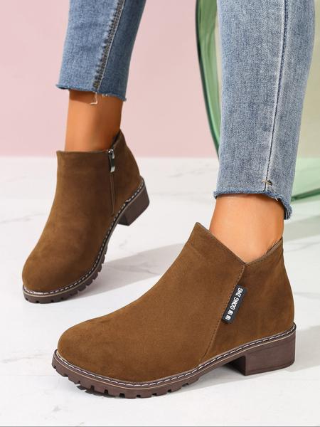 Women's low heel and short boot with side zipper design, high-end solid color design, available in sizes 36-43, stylish and comfortable French-style boots suitable for both autumn and winter wear, suitable for indoor and outdoor use.