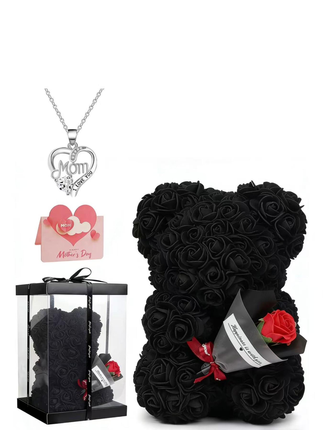 Bear Necklace Gift Card Set, Perfect Birthday Present, Ideal Valentine's Day & Christmas Gift, Eternal Flower Bear Boxed