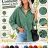 【Black Friday】Women's Corduroy Lightweight Button Collared Blouse With Pocket, Long Sleeve Loose Fit Oversize Drop Shoulder Casual Everyday Style for Spring & Fall