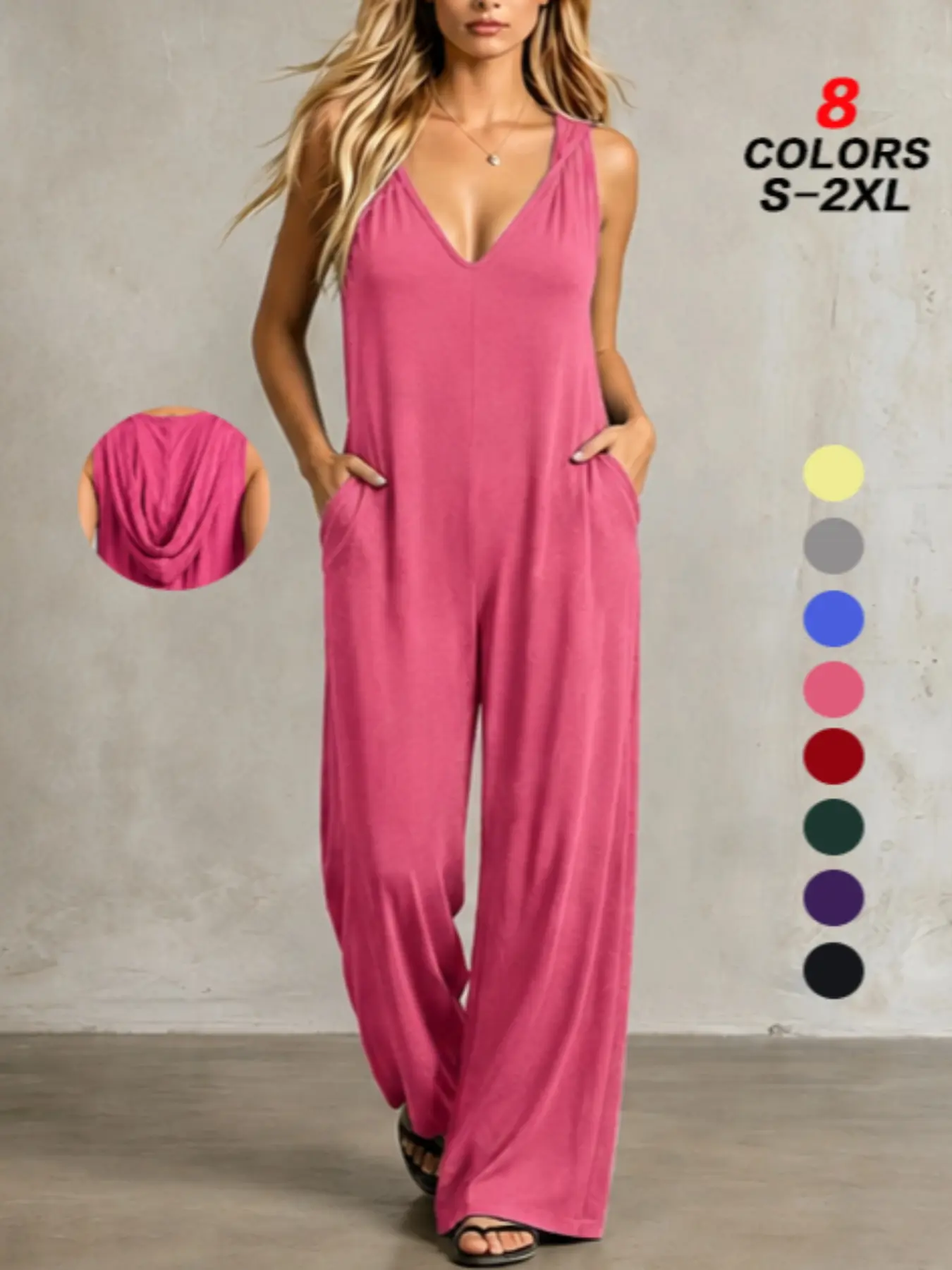 2026 Fall New Women Sleeveless Hooded Jumpsuit, V Neck Loose Wide Leg Jumpsuit with Pockets, Casual Solid Loungewear