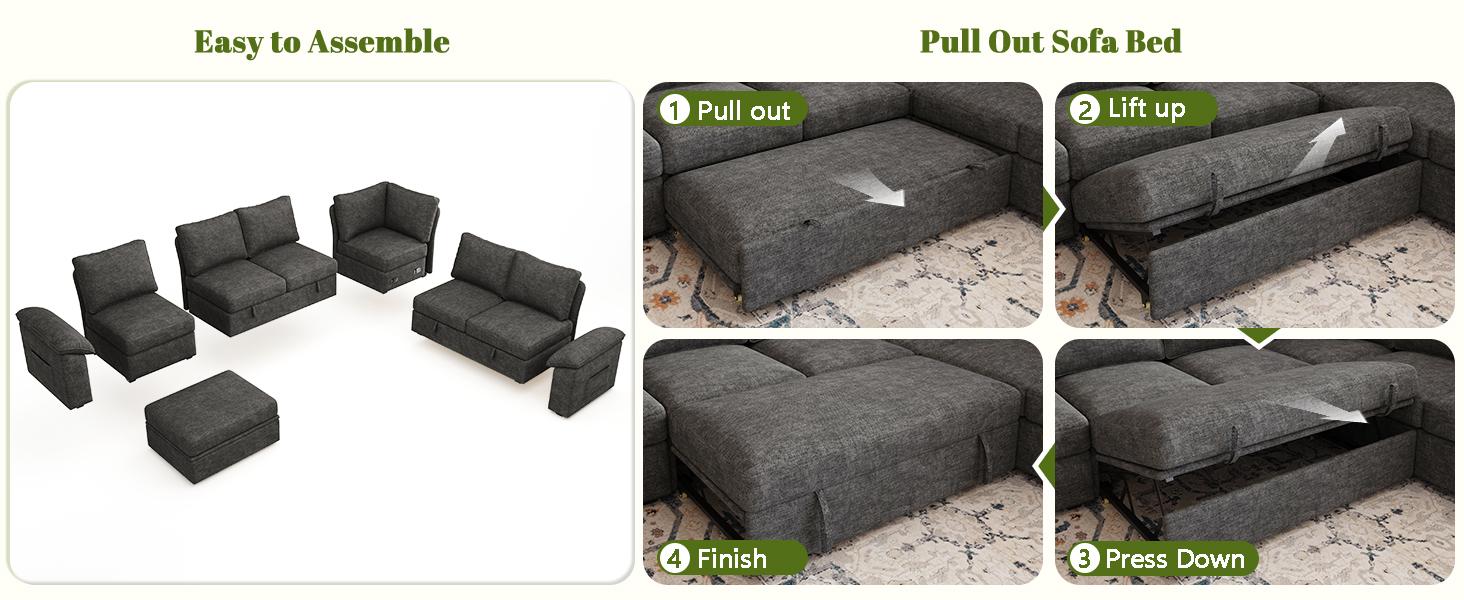 【4 Packages】108 Inch Sectional Sleeper Sofa with Pull Out Bed, U Shaped 7 Seat Modular Sectional Sofa with Storage, Sectional Couches for Living Room, Cloud Modular Couch, Removable Sofa Cover 【4 Packages】108 Inch Sectional Sleeper Sofa with Pull Out Bed, U Shaped 7 Seat Modular Sectional Sofa with Storage, Sectional Couches for Living Room, Cloud Modular Couch, Removable Sofa Cover